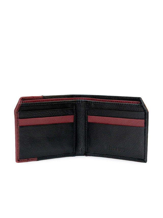 Men’s Smooth Finish Black with Maroon Design Full Grain Leather Wallet